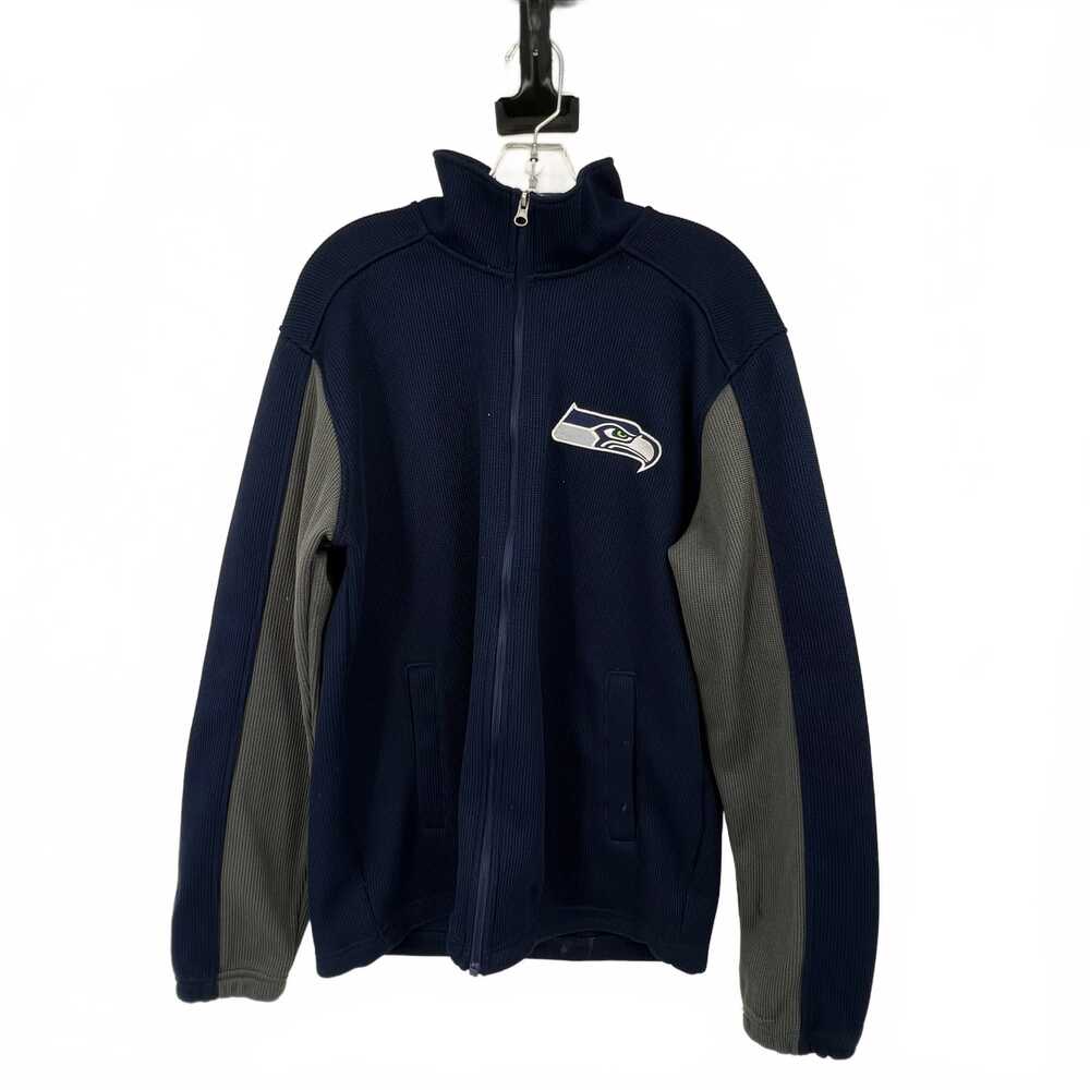 NFL Navy/Gray Seattle Seahawks Jacket | Men's Large Poly Jersey Zip Up